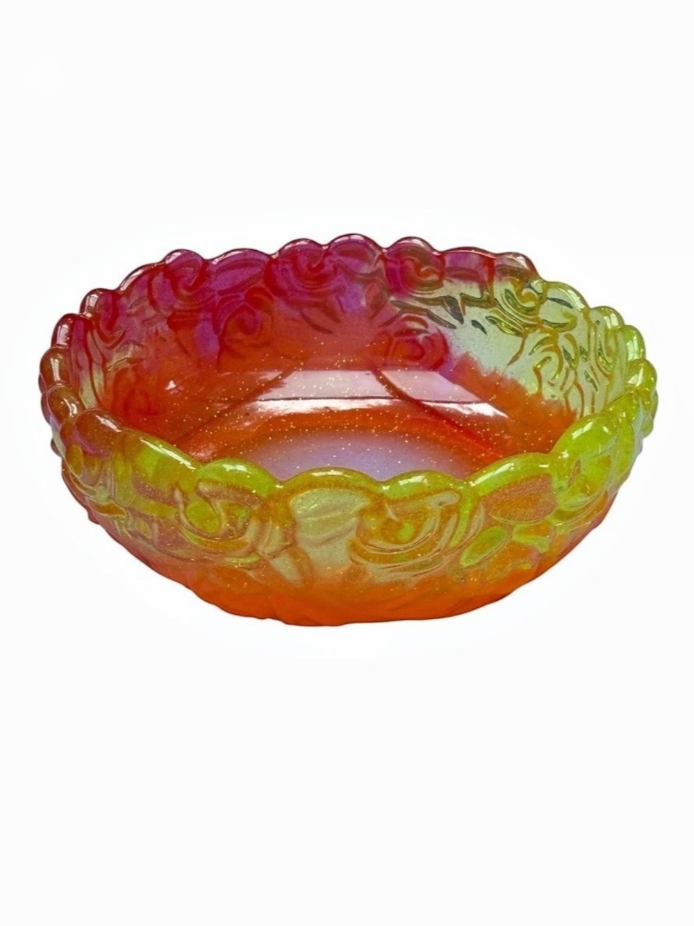 Handcrafted Multicolor Resin Bowl With 2 Palm Stones Red, Orange, Yellow New